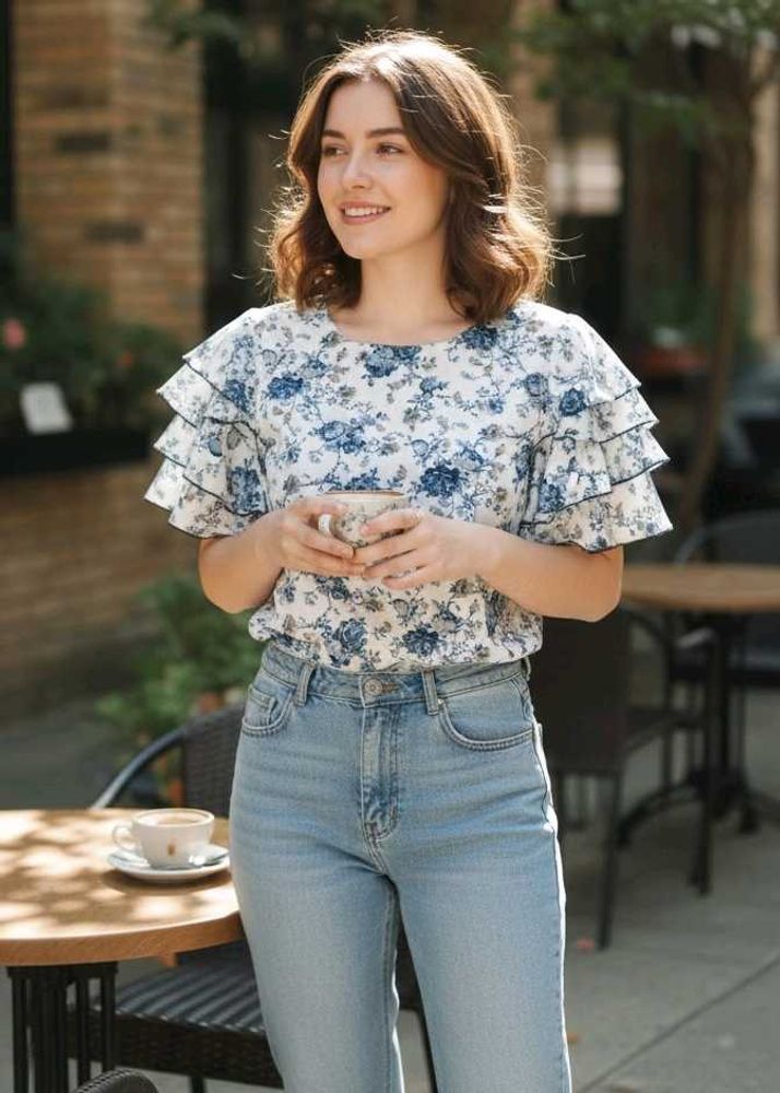 Floral Ruffle Sleeve Top