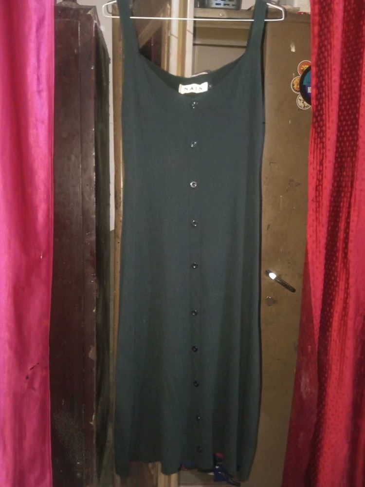 Olive Green Button-Down Midi Dress