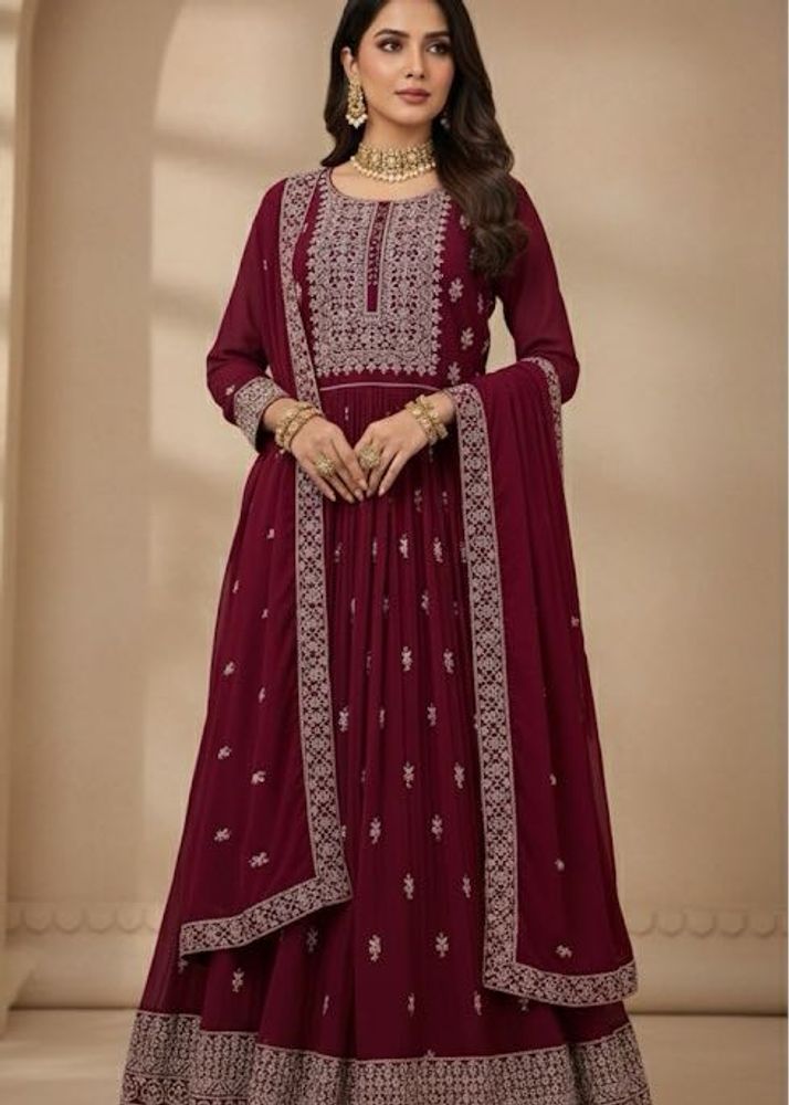 Elegant rani colour Embroidered Kurta Set