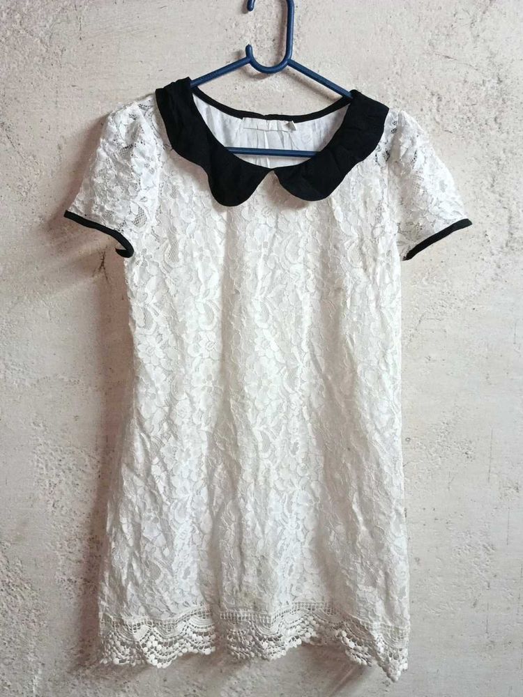 Stylish Lace Peter Pan Collar Dress White