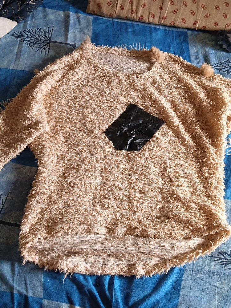 Beige Faux Fur Sweater