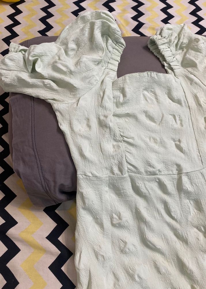 Mint Green Puff Sleeve Dress