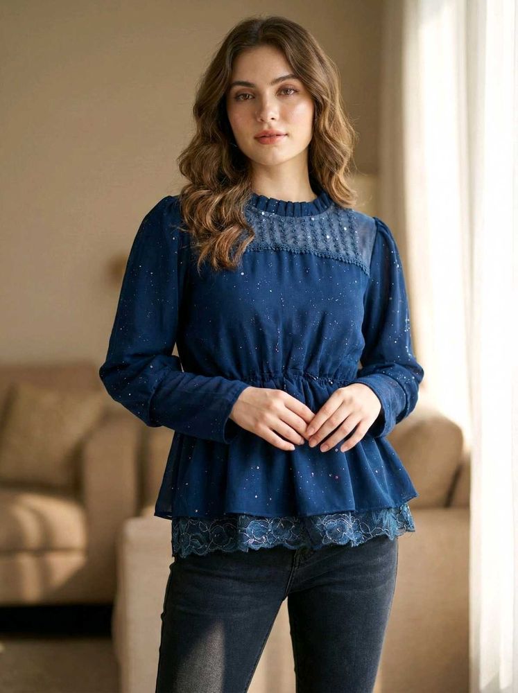 Elegant Blue Peplum Top