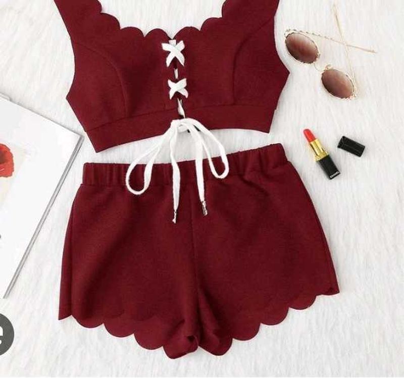 Cute Burgundy Two-Piece Set