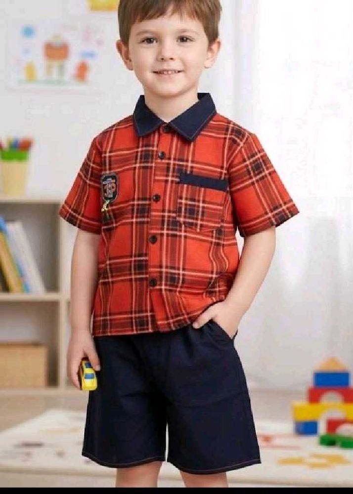 new kids Boys Plaid Shirt &amp; Shorts Set
