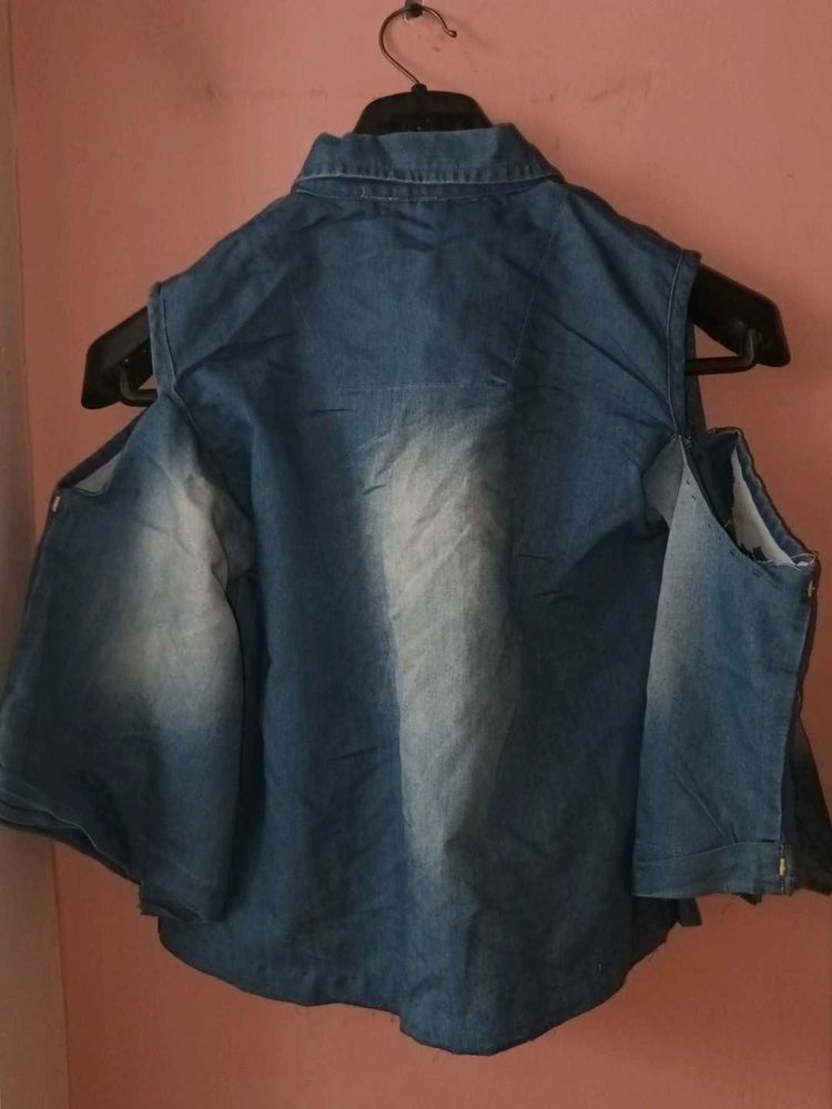 Cold Shoulder Denim Thrifted Jacket