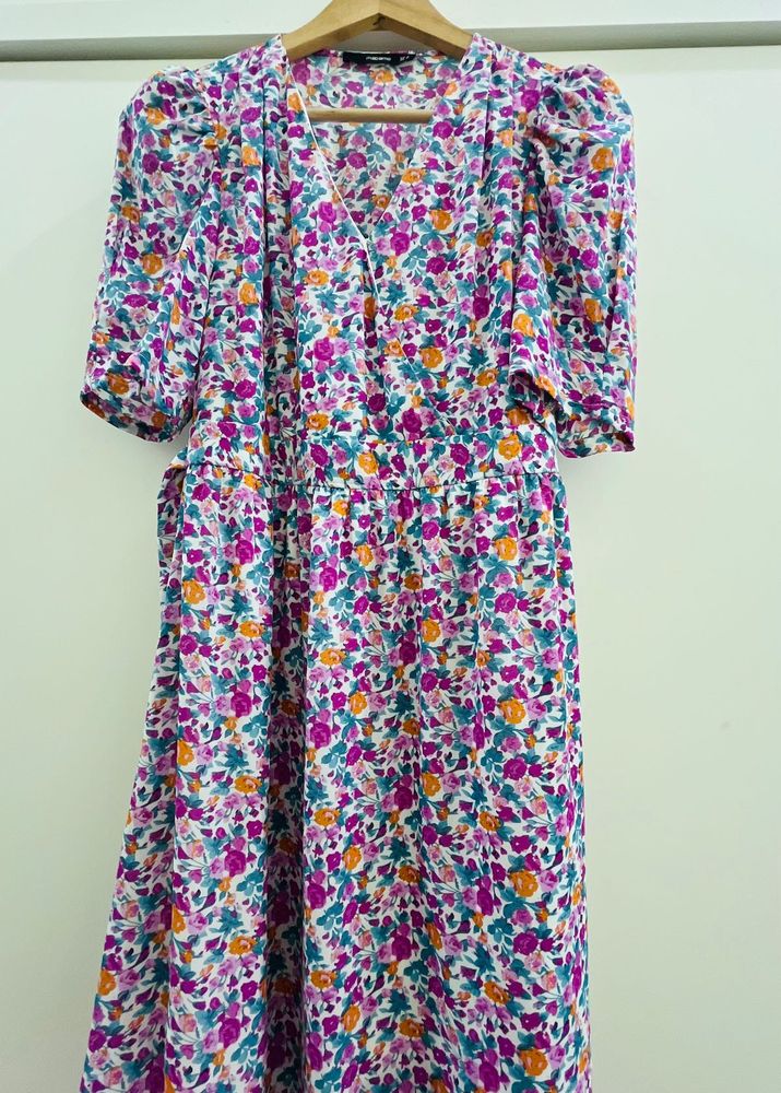 Floral Mini Puffed Sleeves Dress