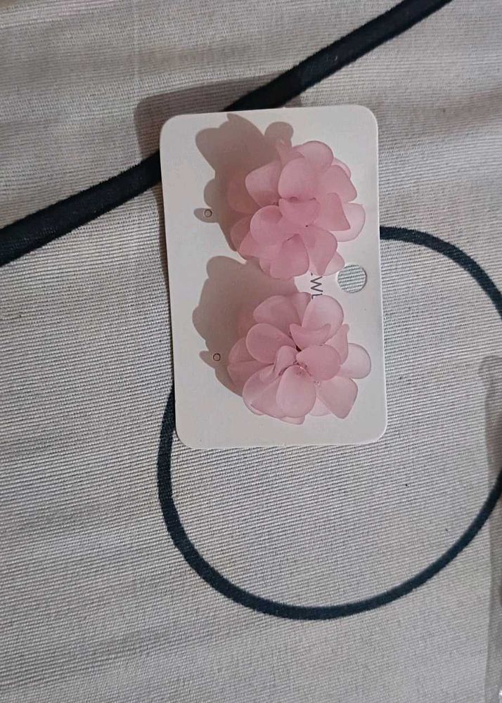 Korean Pink Flower Earrings Pack Of 2 Pair