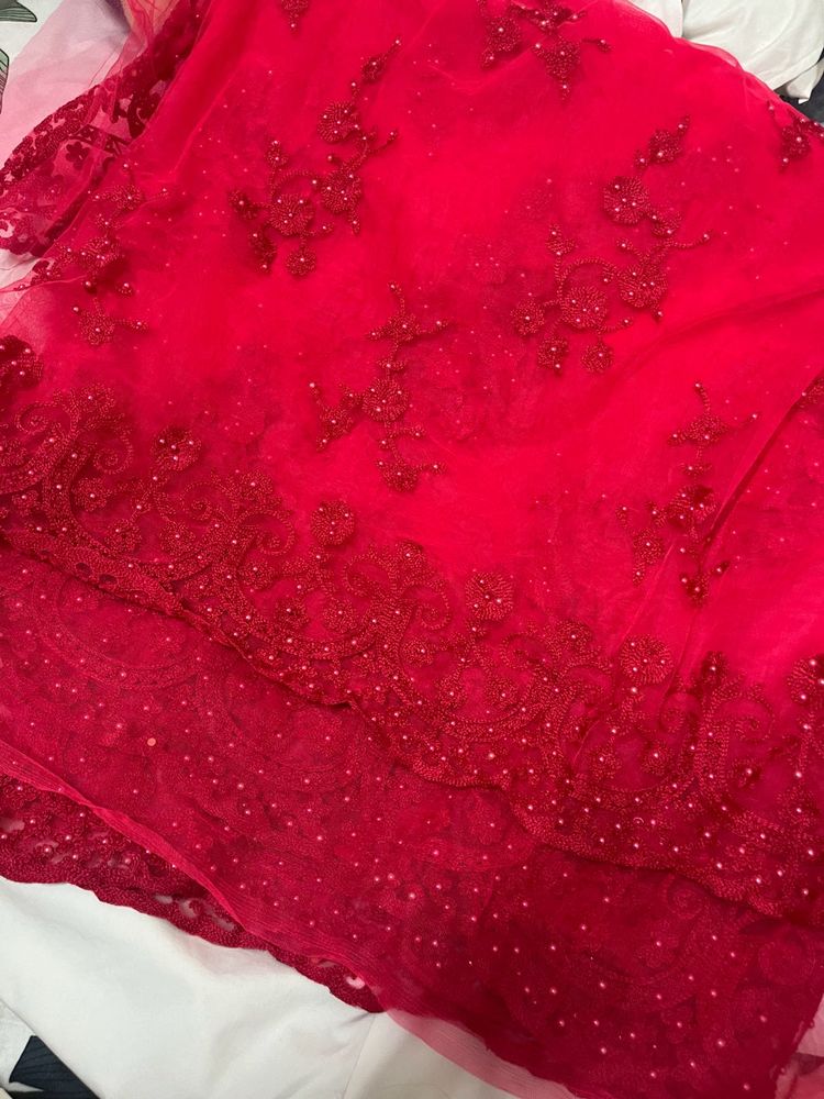 red lace saree with blouse material