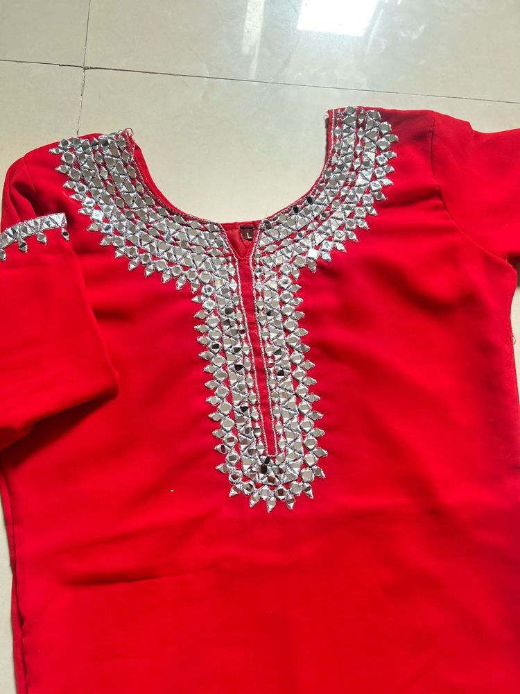 Red real Mirror Work Kurta