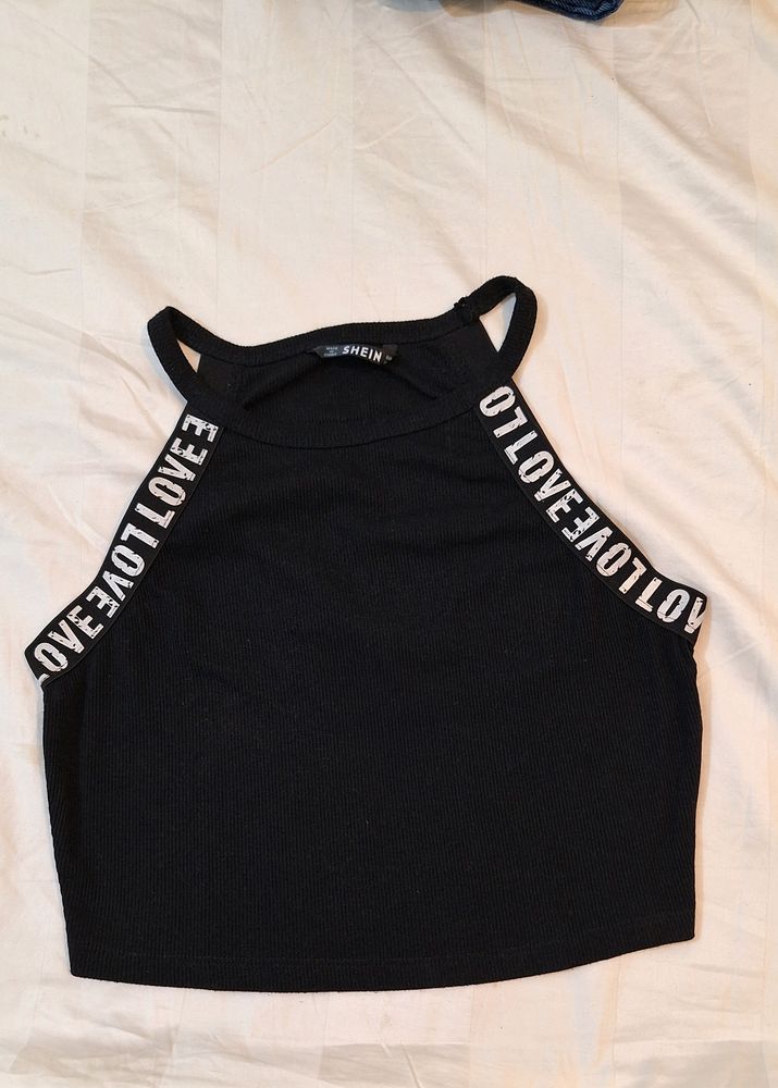 Shein Black Love Crop Top