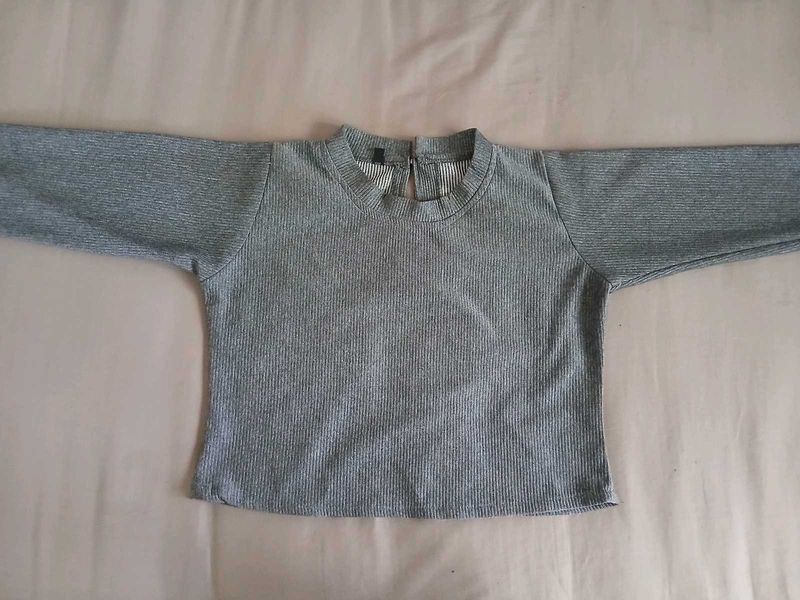 Gray Ribbed Knit Top