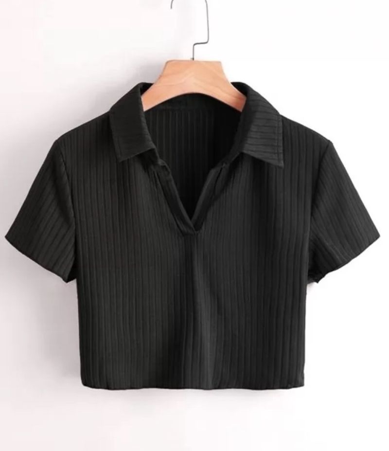 Black Collar Neck Crop Top