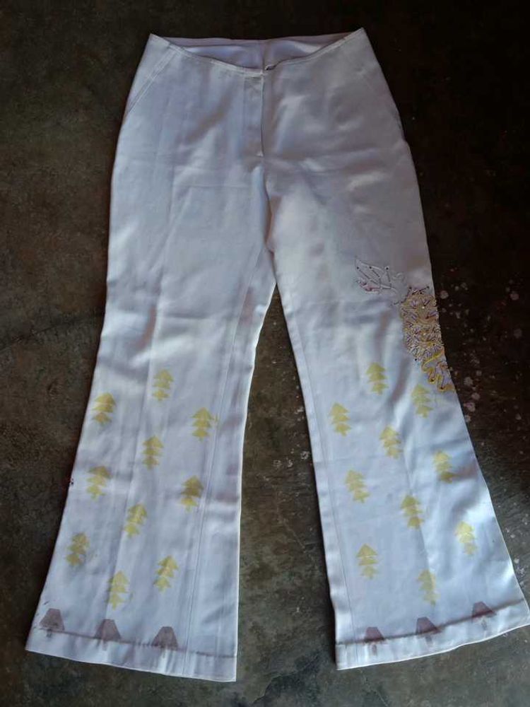 Embroidered White Flared Pants