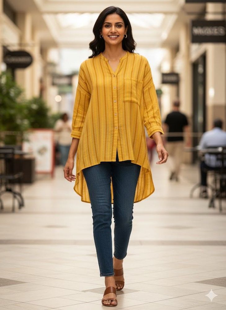 🤩 Mustard Magic! M&amp;S Striped Hi-Low Tunic ☀️