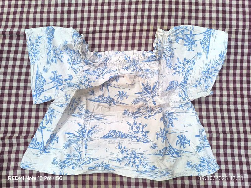 Blue &amp; White Floral Top
