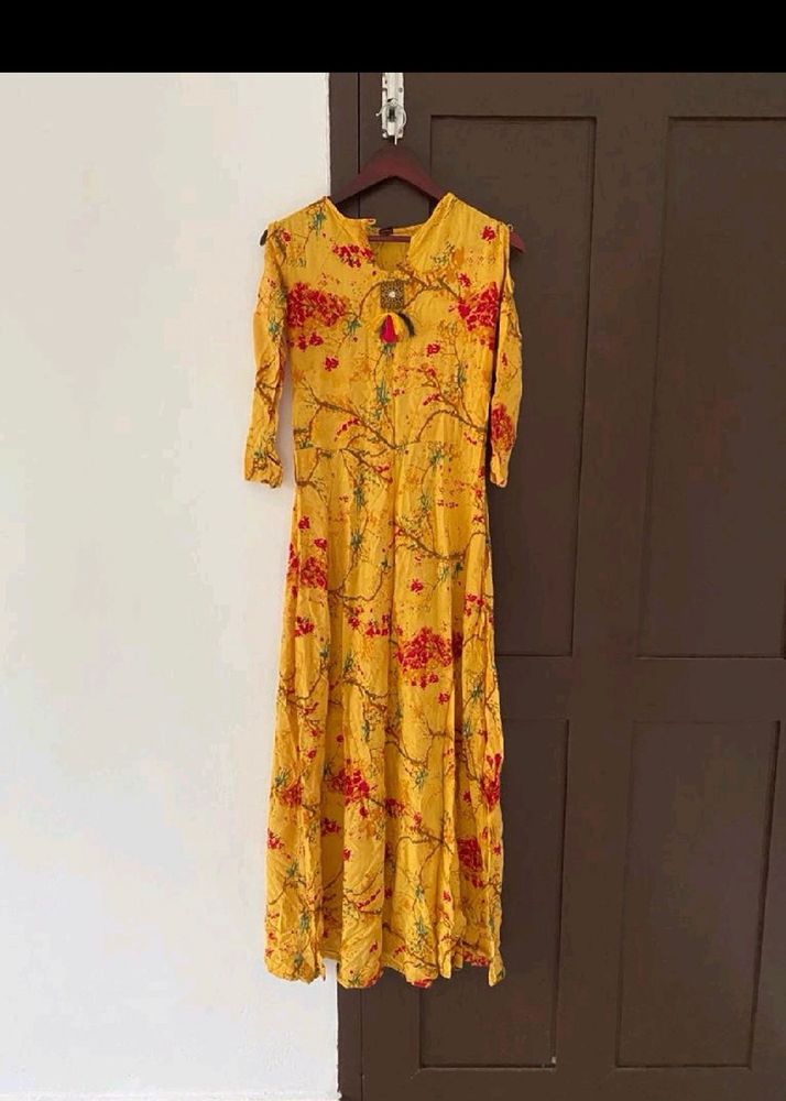 Mustard Yellow Cold Shoulder Kurti For Women