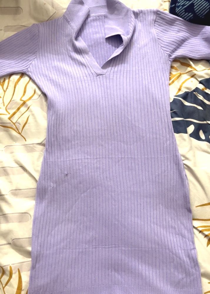 Lilac Ribbed Knit Bodycon Dress