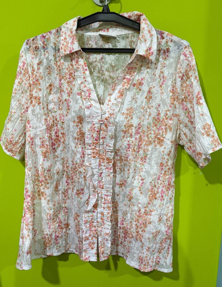 Floral Print Ruffle Blouse