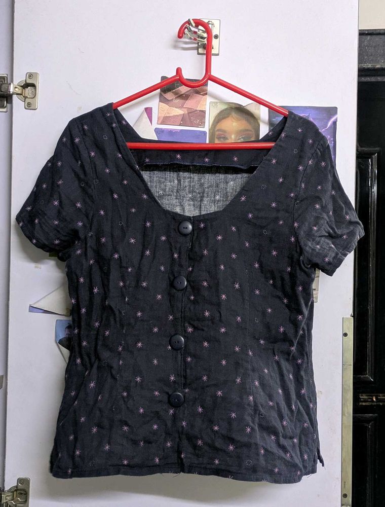 Dark Blue Printed Top