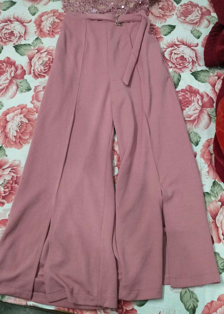 Pink Wide Leg Slit Pants