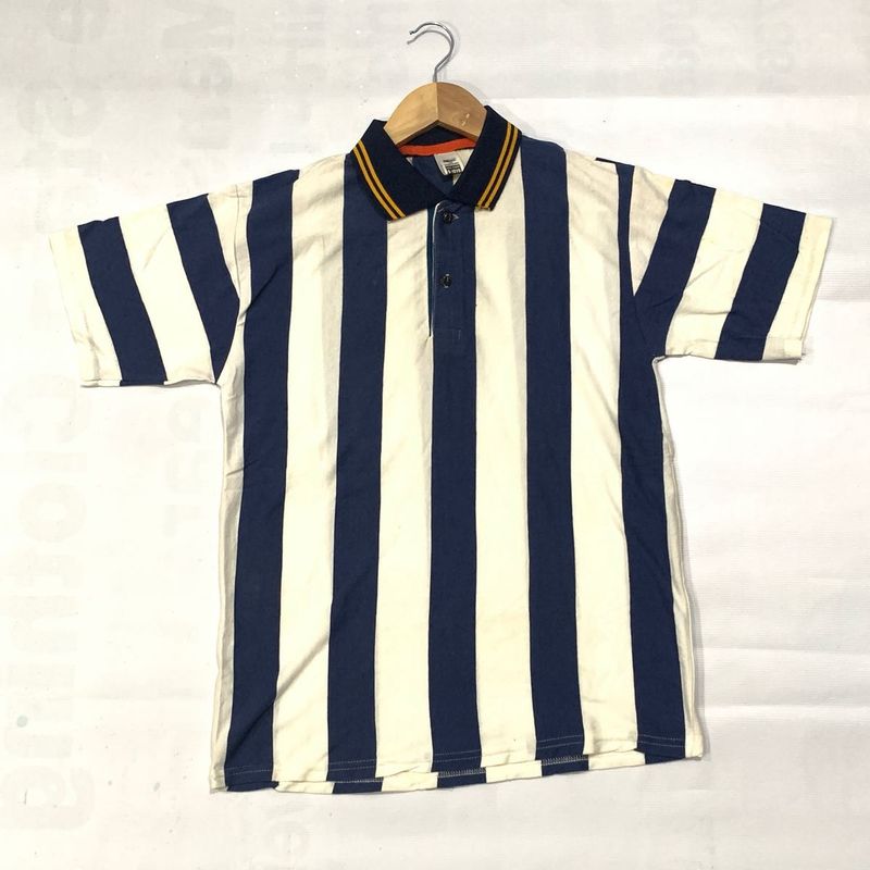 Navy Blue &amp; White Striped Kids’ Polo T-Shirt 9-10