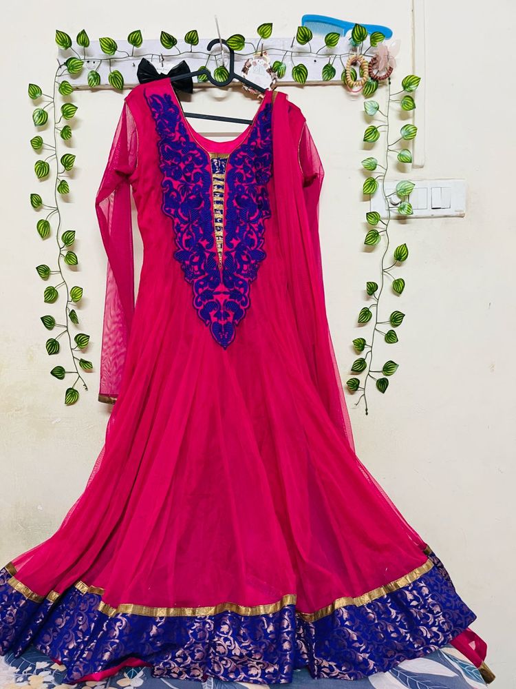 Pink &amp; Blue Embroidered Anarkali