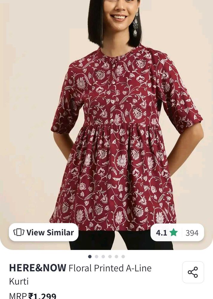 Red Floral Print Tunic Top