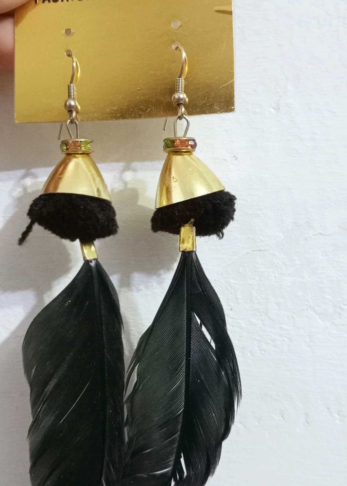 Black Feather Earrings Long 🖤