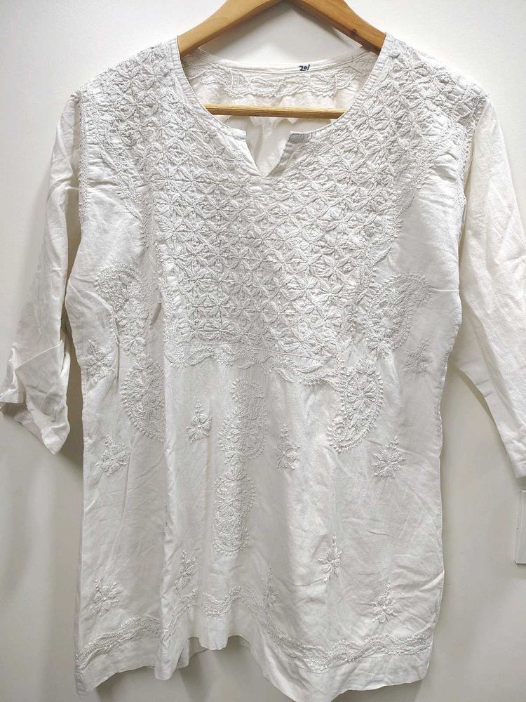 LUCKNOWI WHITE SHORT KURTA