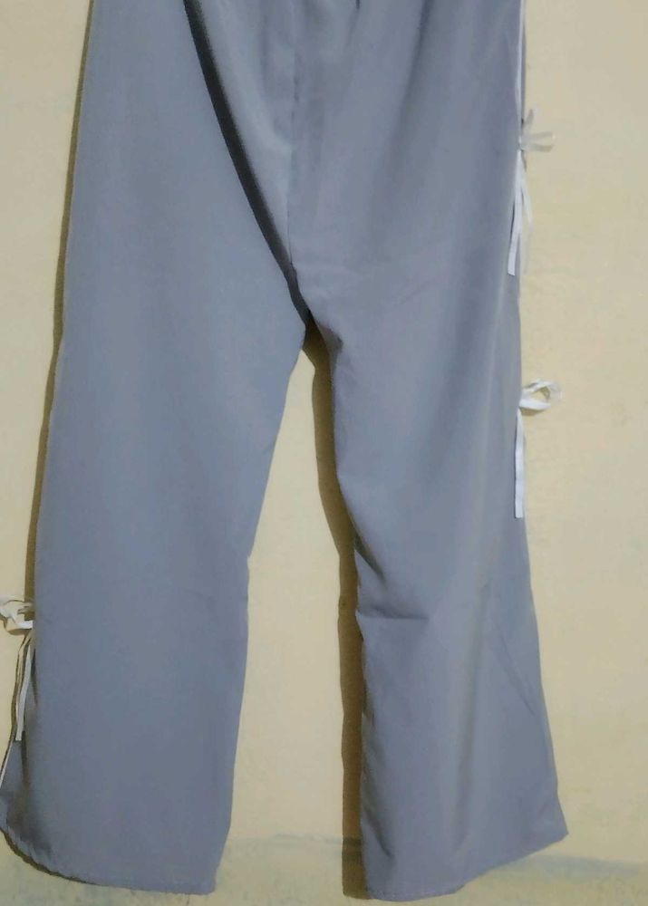Grey Tie-Up Casual Pants