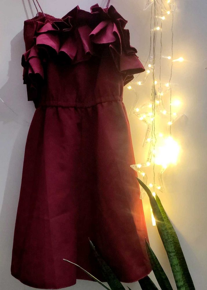 Maroon Ruffled Party Dress