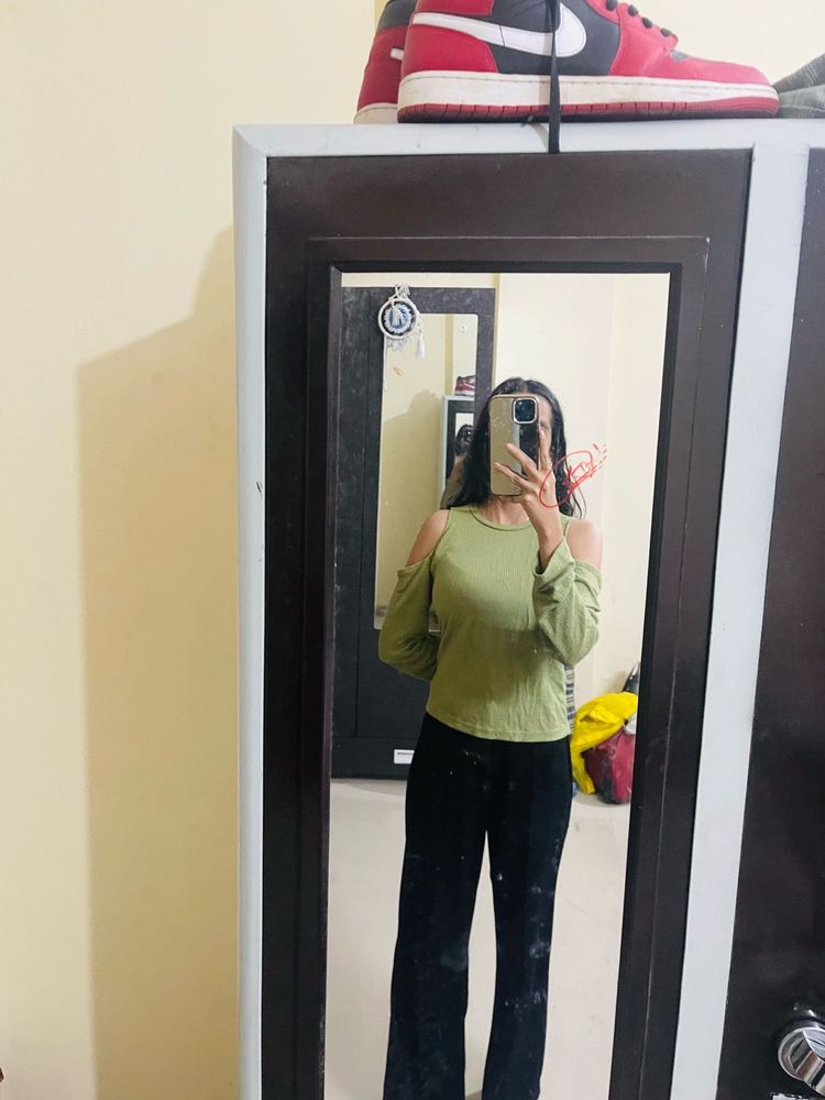 Green Cold Shoulder Top