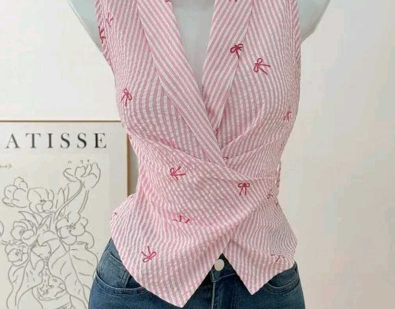 Striped Sleeveless Top with Bows