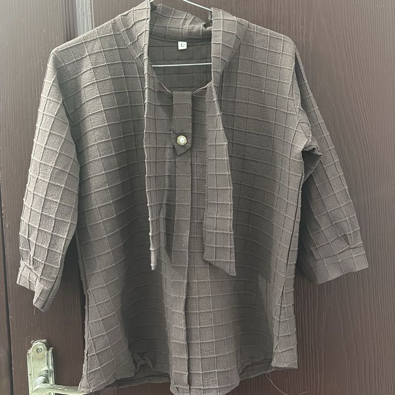 Elegant Checkered Brown Top