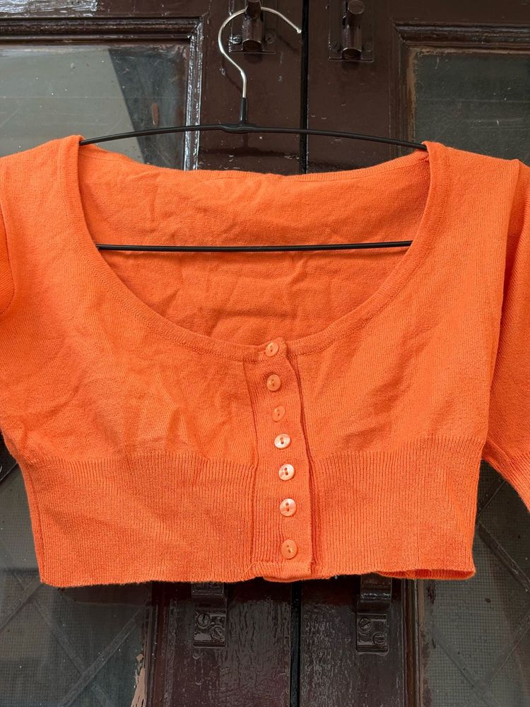 Orange Cropped Knit Top