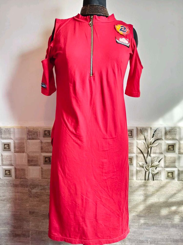 🎁Buy 1, Get 1 Free🎁,Red Cold Shoulder Kurta