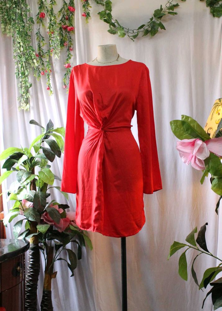 H&amp;M Red Long Sleeve Mini Dress