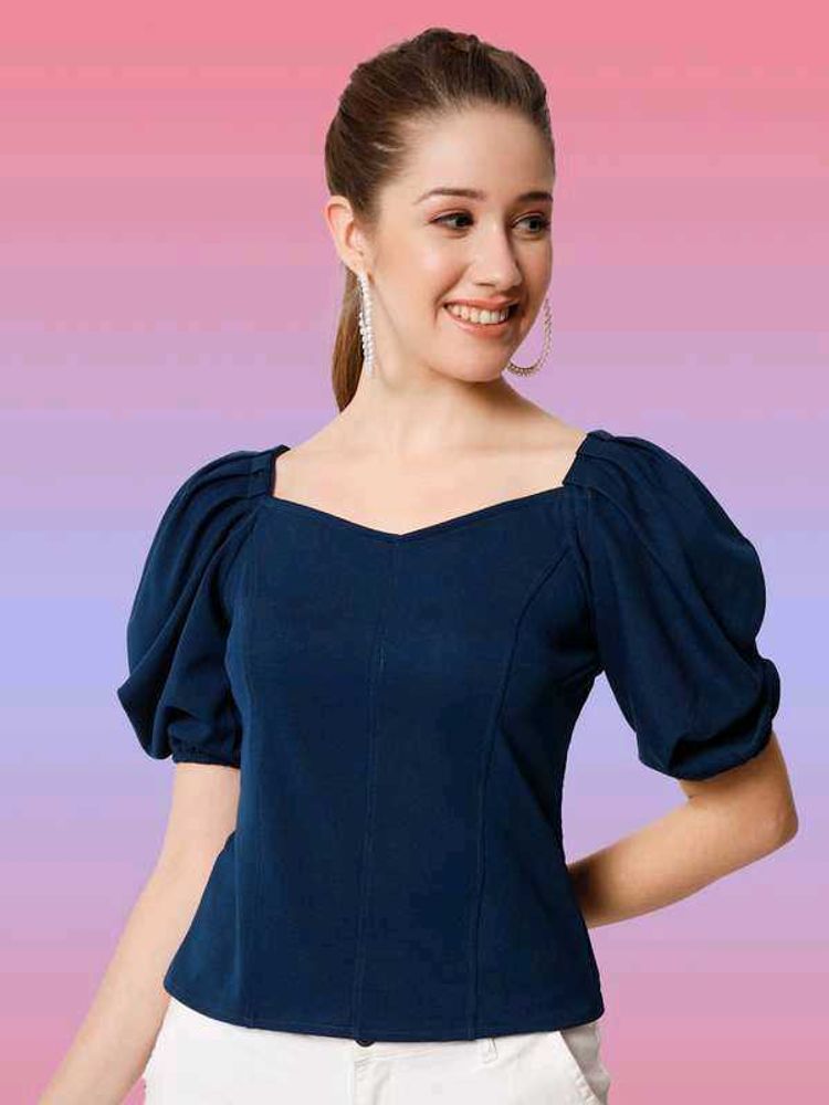 Stylish Navy Puff Sleeve Top