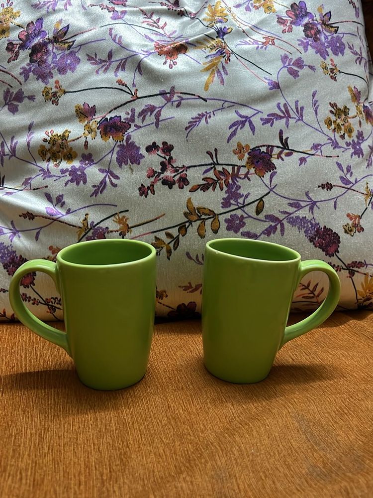 2 Green Ceramic Mugs
