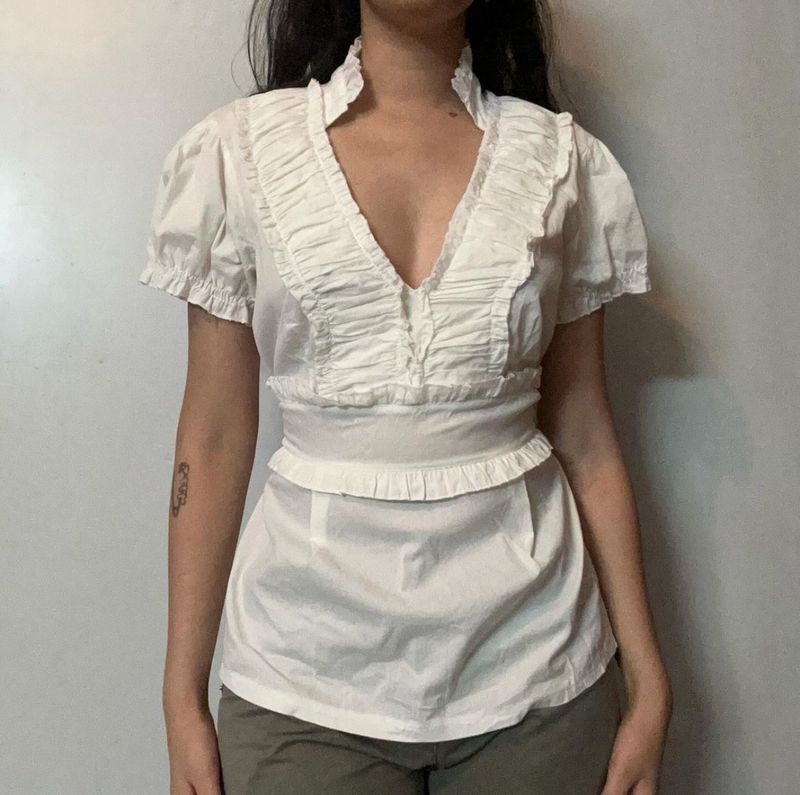 Ruffle Tie Up Shirt Y2K Siren Core