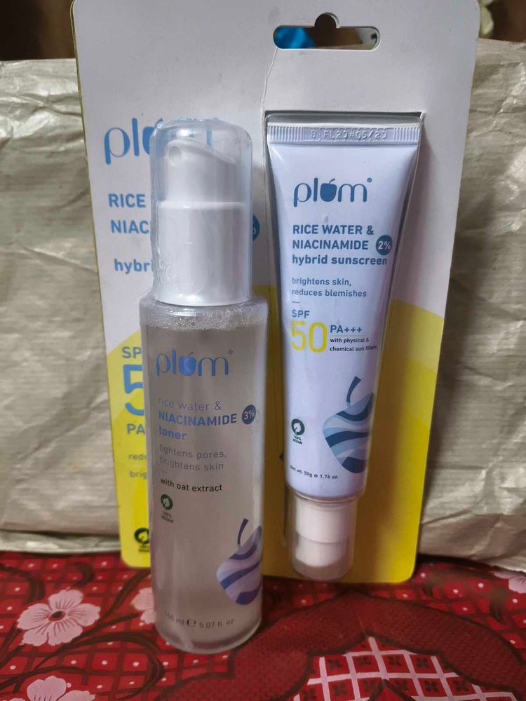 Plum Rice Water Toner And Niacinamide Sunscreen