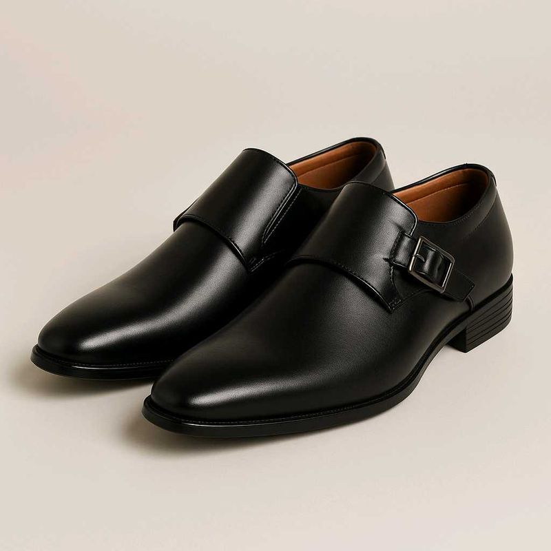 Black Leather Monk Strap Dress Shoes