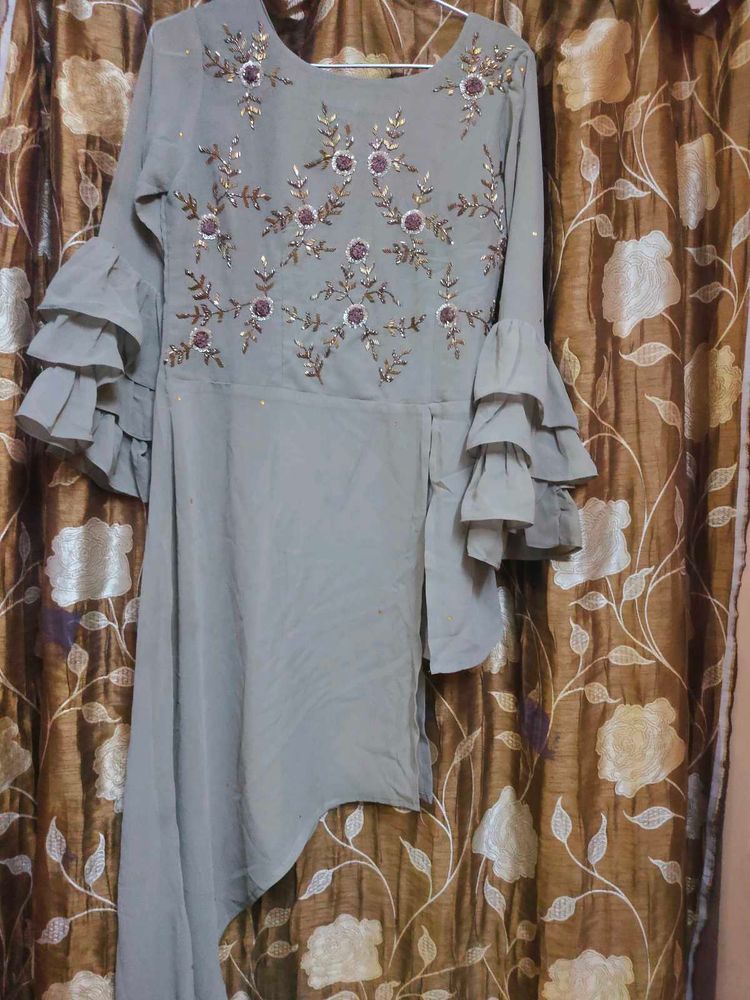 Embroidered Kurta with Ruffle Sleeves