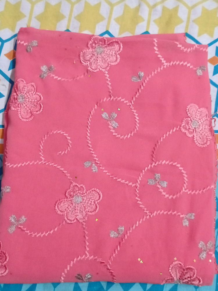 Beautiful Peach Georgette Saree With Thread Work.