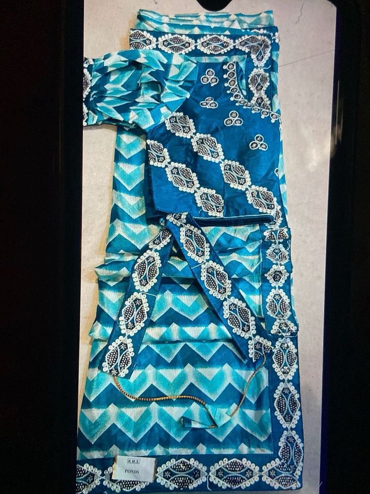 Blue Chevron Print Ethnic Ensemble