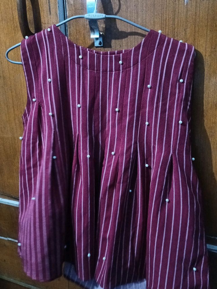 Red Peplum Top With Pearls