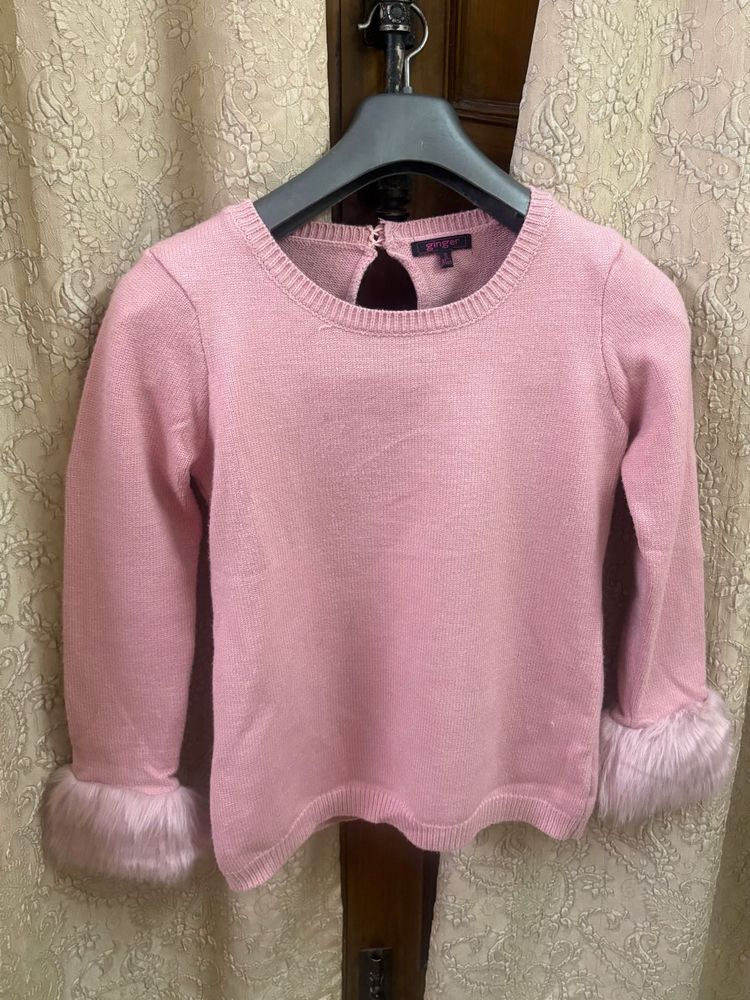 Pink Sweater with Fur Cuffs