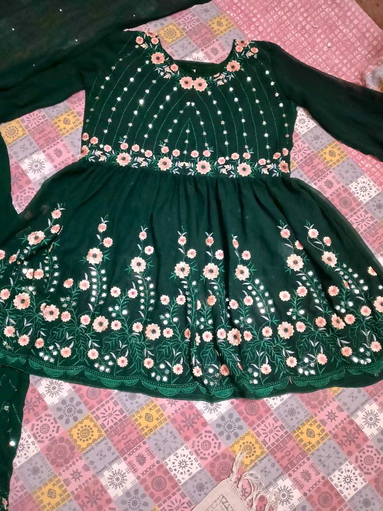 Emerald Green Floral Embroidered Sharara