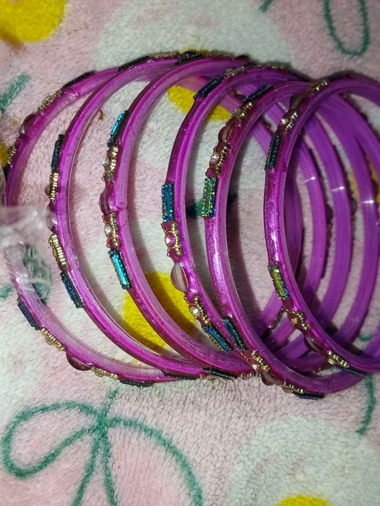 Purple Beaded Bangle Set
